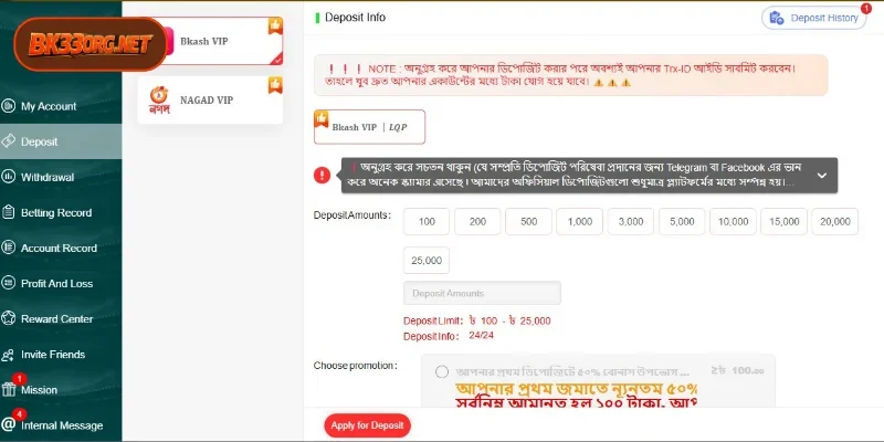 Detailed guide on how to deposit money into BK33
